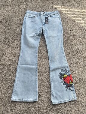 Ladies Ed Hardy Hearts Low Waist Bootcut Jeans Size Large